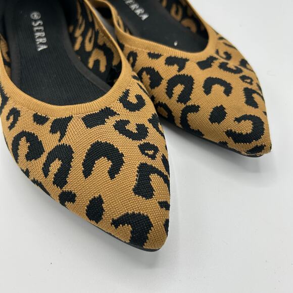 Serra Pointed Toe Flats Women’s 9 Leopard Knit Slip‑On Neutral Tan Black - Picture 4 of 12